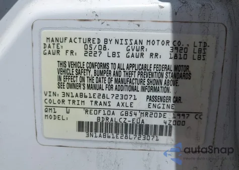 2008 Nissan Sentra 2.0 z USA, uszkodzony, nr VIN 3N1AB61E28L723071